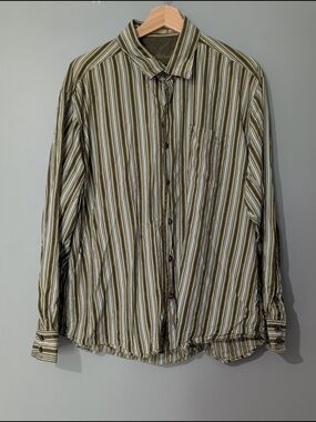 Tommy Bahama Men's 100% Silk Striped Button-Down Shirt Long Sleeve 90s Grunge
